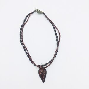 Handpainted Pointed Pendant Beaded Necklace Red